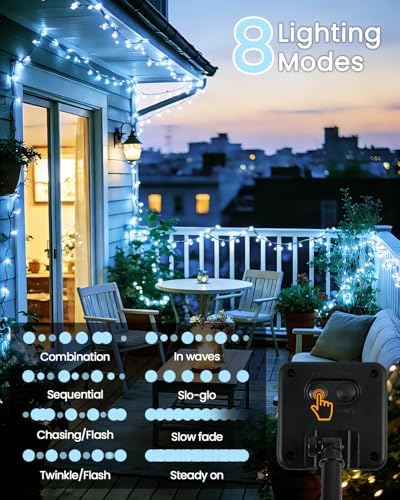 OZS 4 Pack 320 LED Solar String Lights Outdoor Waterproof, Cool White - Image 3
