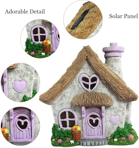 PRETMANNS Solar Fairy House for Outside, Lavender, 7.56" High - Image 5