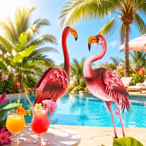 37.2" Handmade Metal Flamingo Statue, Yard Decor with Ground Stakes by Ultym