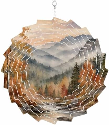 10 Inch Fall Forest Wind Spinner for Yard and Garden, Autumn Oil Painting Pine Trees Mountains Hanging Ornaments Outdoor 3D Kinetic Wind Sculpture Spinners Indoor Outdoor Patio Décor Ornaments Gift by Unknown