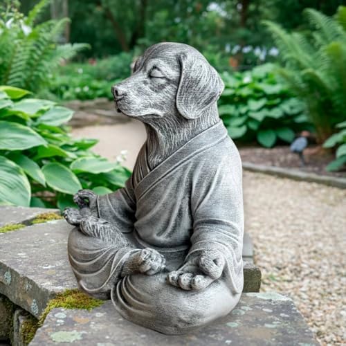 OLOMA Outdoor Indoor Zen Dog Sculpture Solid Concrete Stone Statue Heavy Garden Decorative Accent for Meditation and Yoga Spaces Decorative Garden Accent Feature - Image 7