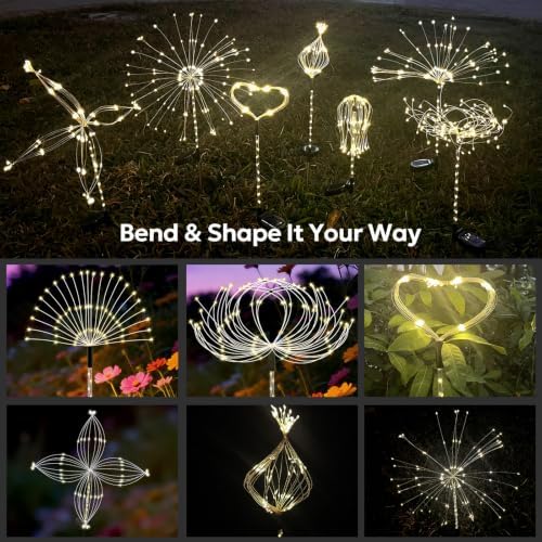 FOOING Solar Fireworks Lights for Outside Waterproof Solar Lights Outdoor, 8 Packs 130 LED Twinkling Fairy Firefly Starburst Light with 2 Modes DIY for Yard, Lawn, Pathway, Patio, Garden Decor - Image 7