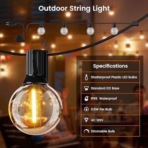 OHLUX Outdoor String Lights 220 Feet Patio Lights with 104 Edison LED G40 Globe Bulbs(4 Spares), 2200K Waterproof Connectable Edison Hanging Lighting for Backyard Balcony Outside Gazebo Party - Image 5
