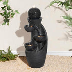 Glitzhome Outdoor Water Fountain with LED Light & Pump, Modern 5-Tier Bowl and Sphere Polyresin Outdoor Fountain, 33.5" Cascading Waterfall Fountain Water Feature for Porch Deck Patio Backyard Decor - Image 2