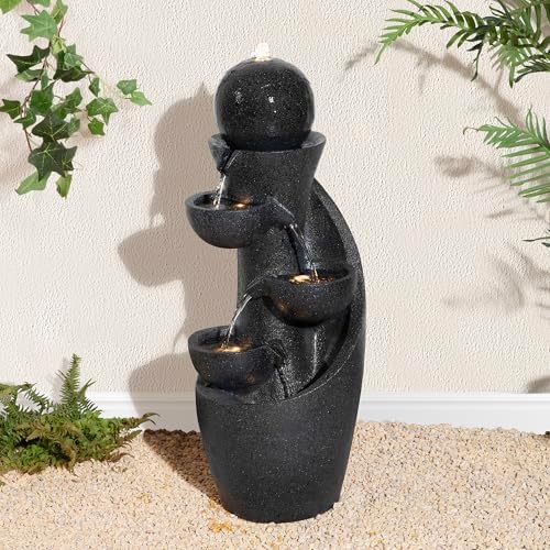 Glitzhome Outdoor Water Fountain with LED Light & Pump, Modern 5-Tier Bowl and Sphere Polyresin Outdoor Fountain, 33.5" Cascading Waterfall Fountain Water Feature for Porch Deck Patio Backyard Decor - Image 2