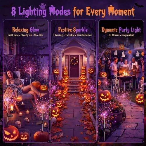 Solar Halloween Lights Outdoor 4Pack,Orange&Purple Firework Lights - Image 5