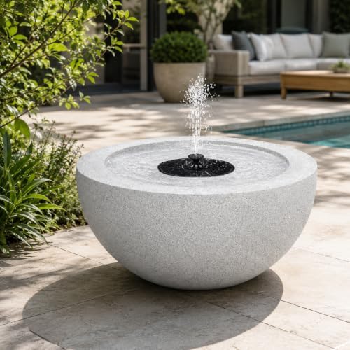 Solar Powered Outdoor Water Fountain, Modern Round Stone-Look Free-Standing Garden Fountain with Built-in Pump, 19.88" x 9.65" Yard Decor Water Feature for Patio, Lawn, Backyard, and Landscaping - Image 6