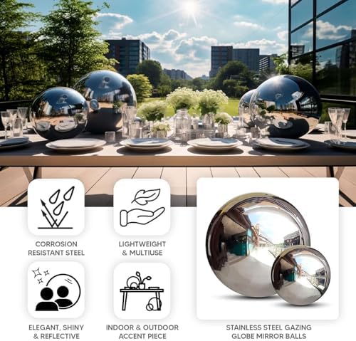 Efavormart 16" Silver Stainless Steel Gazing Globe Mirror Ball, Reflective Shiny Hollow Garden Sphere for Outdoor Landscaping, Modern Patio Decor, and Large Yard Art Accents - Image 4