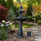XBrand 44" H Gray Fiberglass/Resin 2-Tier Solar Water Fountain w/Solar Panel and Auto-Shut Off Pump, Solar Garden Fountain, Tall Outdoor Fountain, Two Tiered Birdbath Fountain - Image 3