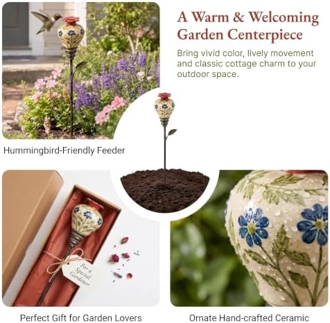 Vintage Ceramic Hummingbird Feeder Garden Stake Ornament，3 PCS - Image 6