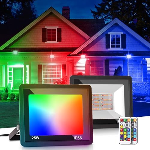 L LOHAS LED 25W RGB Flood Light Outdoor Remote Color Changing 2 Pack by LLOHASLED