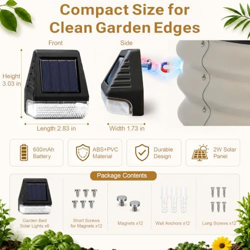 6 Pack Magnetic Solar Lights for Raised Garden Beds，2‑way Installation - Image 2