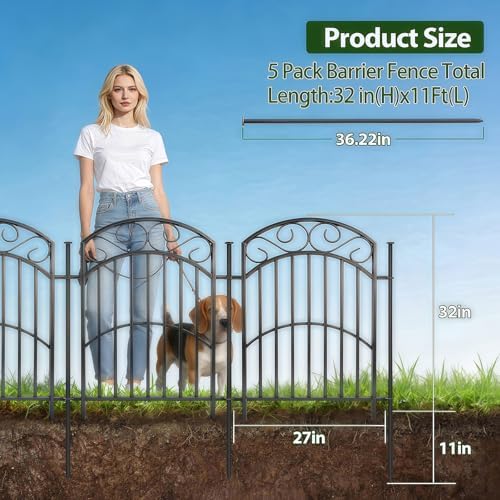 5 Panel 32in Decorative Garden Fence, 11ft No Dig Metal Border - Image 3