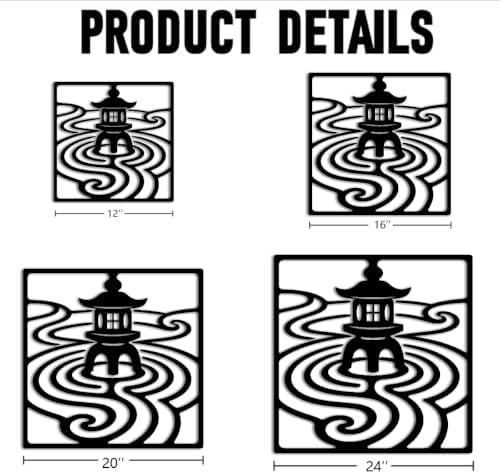 Japanese Zen Pagoda Metal Wall Art Decor Outdoor Decor Minimalist Aesthetic Metal Signs Elegant Wall Decor for Living Room Office Space Zen Garden Inspired Wall Hanging (Black,16inch) - Image 2