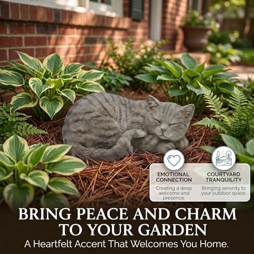Grey Sleep Cat Statues Outdoor Decorative, Cat Memorial Statue for Yard Lawn Patio Porch, Garden Pet Grave Marker Figures, 9.44" L x 6.29" W x 4.33" H - Image 3