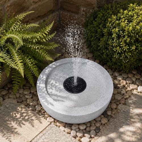 Solar Powered Outdoor Water Fountain, Modern Round Stone-Look Free-Standing Garden Fountain with Built-in Pump, 19.88" x 9.65" Yard Decor Water Feature for Patio, Lawn, Backyard, and Landscaping - Image 3