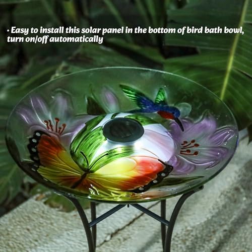 MUMTOP Outdoor Glass Bird Bath Solar Birdbath with Metal Stand Garden Decor - Image 2