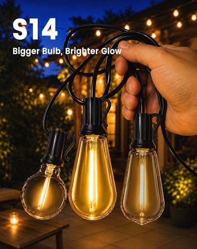 160FT(150+10) Outdoor String Lights, 2FT Spacing 75 LED Edison Bulbs, Waterproof, Shatterproof, Dimmable, Warm White, 3 Modes, Timer, Plug in Hanging Backyard Lights for Outside, Patio - Image 5