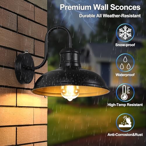 TOBUSA 2-Pack Dusk to Dawn Outdoor Wall Lights, 10’’ Waterproof Farmhouse Gooseneck Outdoor Barn Light, Anti-Rust Vintage Black&Gold Outside Wall Sconce Lights for House Porch Garage - Image 4