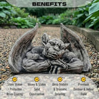 OLOMA Gothic Resting Gargoyle Concrete Garden Statue Winged Demon Fantasy Sculpture Outdoor Garden Yard Patio Graveyard Halloween Decor Weather Proof Accent Decor - Image 3