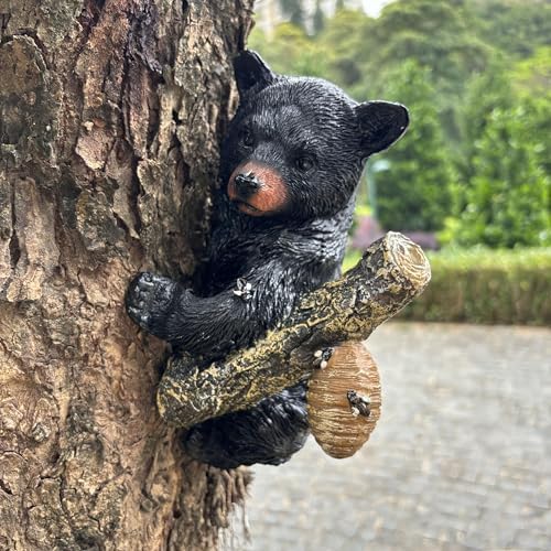 Black Bear cub Tree Hugger Decor. Forest Wildlife Animal Stadue，Climbing Tree Statue Hanging,Tree-Mounted - Realistic Polyresin stadue - for Housewarming, Outer Door,Garden, Yard. - Image 3