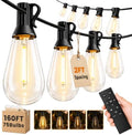 160FT(150+10) Outdoor LED String Lights with 2FT Bulb Spacing, Waterproof, Shatterproof, Dimmable, Warm White, 3 Lighting Modes, Timer, Plug in Hanging Backyard Lights for Outside, Patio by Unknown