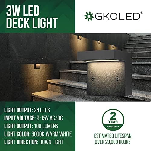 GKOLED 2-Pack Low Voltage LED Deck Lights, Landscape Step Wall Stair Railing Post Lighting with 3W Integrated LED Chips, IP65 Waterproof for Outdoor, Die-cast Aluminum, Black Powder Coated Finish - Image 2