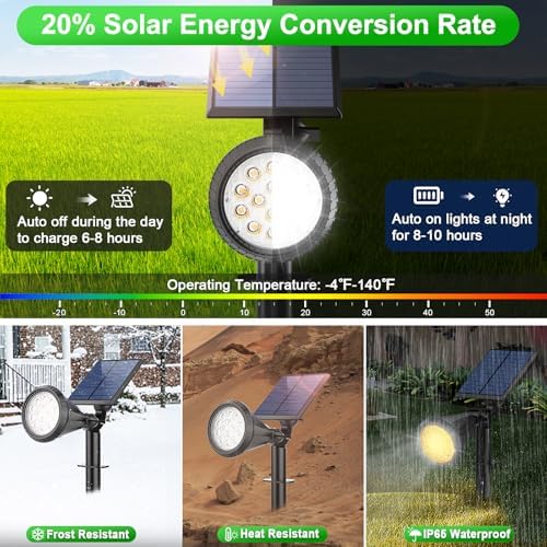 Tadyreal Color Changing Solar Spot Lights Outdoor Waterproof 180° Adjustable Colored RGB Solar Powered Landscape Lights for Yard 7 Lighting Modes Solar Spotlights for Pathway Garden Outside (6 Pack) - Image 4