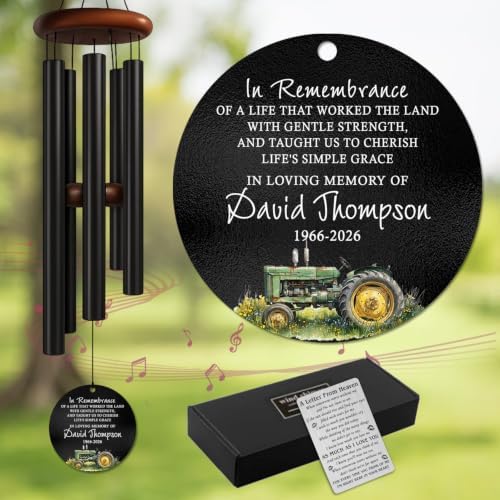 Tractor Memorial Wind Chime Personalized, Custom Name Farmer Sympathy Gift, in Remembrance Farm Life Gift, Bereavement Outdoor Windchimes Garden Decor Soothing Tones by AlpadilCo