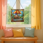 Gnome with Umbrella Stained Glass Suncatcher – Square Hanging Window Panel for Home, Garden, Nursery, Halloween, Christmas, Memorial Day – Whimsical Glass Art Gift for Gnome Lovers h4vwi8 - Image 5
