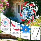 Red and Blue Metal Outdoor Wind Spinner with Stable Stake - Image 3