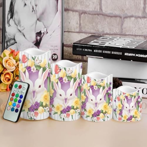 Cute Rabbit Flameless Candles with Timer and Remote Battery Operated LED Candles Color Changing Pillar Candles Bulk Fake Candles for Festival Home Easter Decor - Image 4