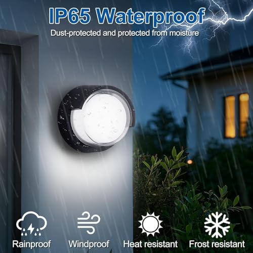 Modern Round Black LED Outdoor Wall Light 12W 120V 6000K Whitelight Waterproof - Image 2