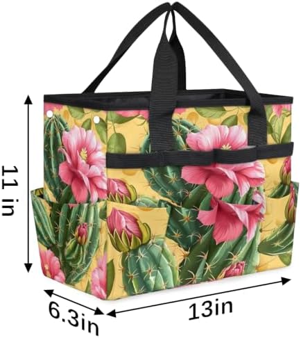 Cactus Pink Floral Garden Tool Bag with Hard Bottom and 10 Pockets - Image 3