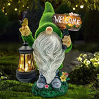 Lovinland Garden Gnome Statue Outdoor Decor Large Flocked Resin Gnome Figurine with Solar Light Holding Lantern Welcome Sign Garden Yard Decorations Dwarf Sculpture for Outside Patio Porch Lawn Decor by Lovinland