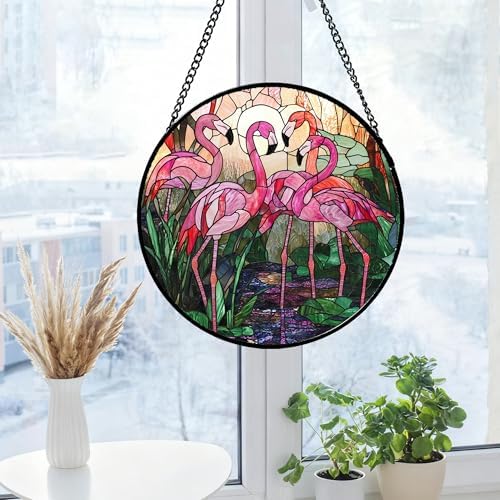 CHATYOUNG Stained Glass Window Hanging Pink Flamingo Large 15" - Birds Suncatcher Door Garden Home Decor and Christmas Mother's Day Birthday Gift for Grandma Mom Nana and Women Wife Bird Lover - Image 4