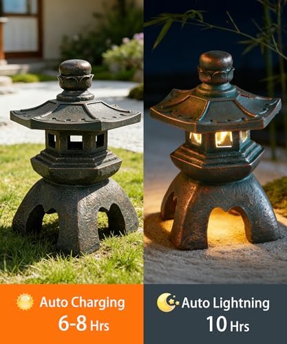 Nacome Solar Pagoda Lantern Garden Statue Zen Asian Janpases Decor - Image 5