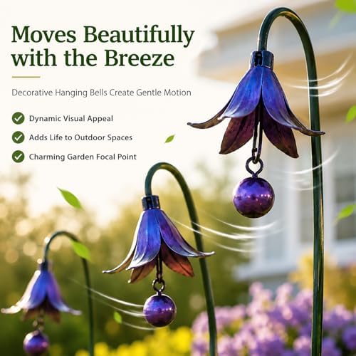 Triple Bluebells Garden Stake、Metal Garden Stake、Wind Chimes Yard Decor、Flamed Copper Decor、Rustic Farmhouse、Outdoor Lawn Patio Decor、Garden Gifts for Gardeners (1pcs Blue) - Image 4
