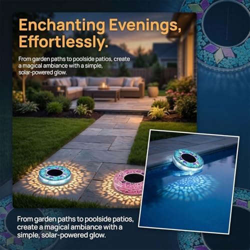 Colorful Mosaic Solar Disk Light,Waterproof Outdoor Glass LED Garden Stake Lighting(Blue,2) - Image 2