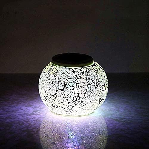 Waterproof Color Changing Table Lamp, Solar Powered Mosaic Glass Ball LED Garden Lawn Night Light Lamps, Party Lights for Home,Yard, Indoor,Outdoor Decoration Lights (Silver) - Image 6