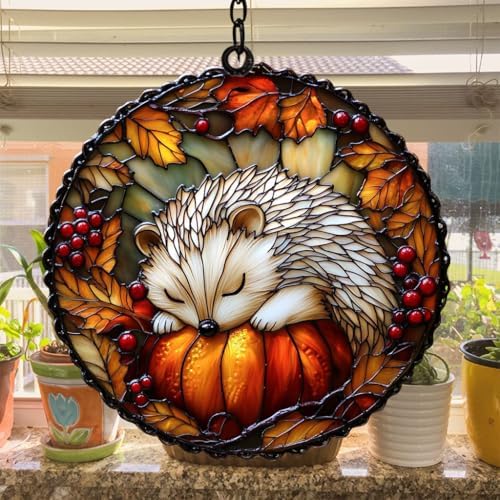 Hedgehog Pumpkin Maple Leaf Acrylic Suncatcher - Image 4