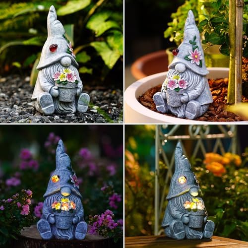 Goodeco Solar Sitting Gnome with LED Flower Light Garden Decor - Image 7