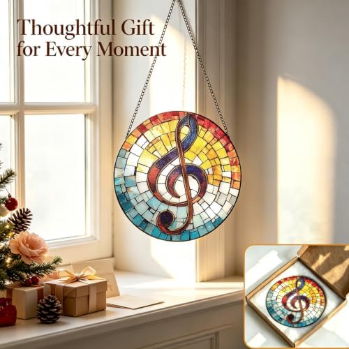 Musical Note Suncatcher, Music Decor Stained Glass Window Hanging, 8 Inch Sun Catchers Indoor Window Decorations, Handmade Suncatchers for Windows Hanging, Gift for Musicians Teacher Choir Members - Image 7