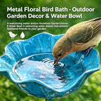 Handmade Metal Flower Garden Stake Bird Bath Bowl, Blue - Image 6