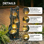 39.4" Outdoor Waterfall Fountain with LED Lights, Freestanding Cascading Water Feature, Fiberglass Resin Tree Design Garden Fountain for Patio, Backyard, Balcony and Entryway Decor - Image 5