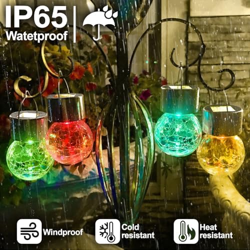 Solar Hanging Lanterns Outdoor: 12 Pack Cracked Glass Ball Lights with Clip - Waterproof Color Changing Globe Decorative Garden Tree Fence - Gardening Holiday Gifts for Women - Image 5
