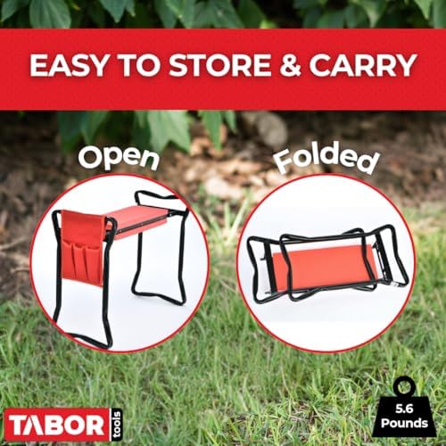 TABOR TOOLS TR2A Garden Kneeler and Seat Bench with Tool Bag Pouch and Foam Pad Cushion, Workseat with Kneeling Bench Option, Light Weight Foldable Stool, Portable Outdoor Kneeler for Gardening. - Image 6