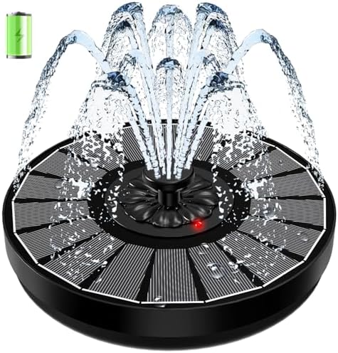 Solar Fountain Work On Cloudy Day,Solar Water Bird Bath Fountain with Faster Conversion Glass Solar Panel and Power Indicator,Built-in 2000mAh Battery,Outdoor Garden Decor(Black Panel) by SZMP