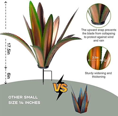 TOMBABY Enlarge Thickened Wind Resistant Metal Agave Garden Art Plant Country Sculpture Statue Outdoor Decoration Courtyard Lawn Ornament Gift (12 Leaves Green 1 pcs) - Image 2