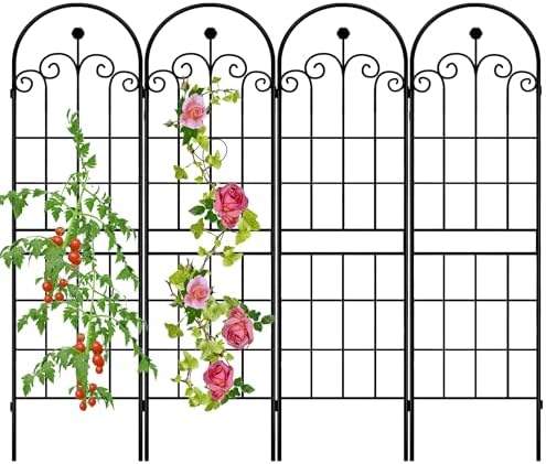 LZRS 71x80in Rustic Iron Arch Decoration Garden Trellis with Black Metal Coating – Perfect for Supporting Climbing Plants Outdoor, Roses, Vines, Flowers, and Vegetables. by LZRSPET